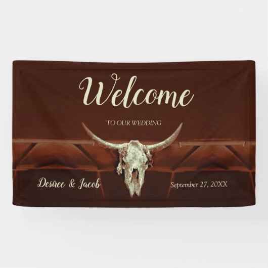 Rustiek Western Bruin Land Bull Skull Welkom Spandoek (Horizontaal)