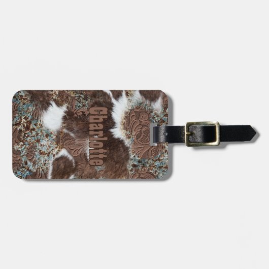 Rustiek Western bruin lederen Koeienhuid Naam afdr Bagagelabel (Voorkant horizontaal)