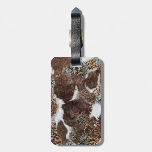 Rustiek Western bruin lederen Koeienhuid Naam afdr Bagagelabel (Achterkant verticaal)