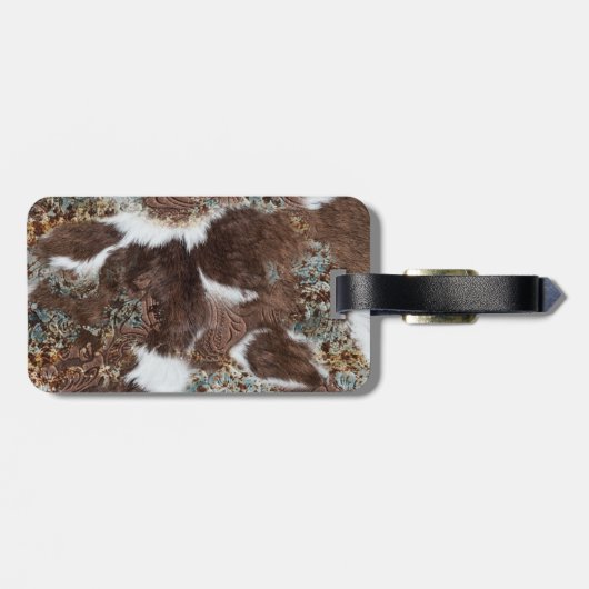 Rustiek Western bruin lederen Koeienhuid Naam afdr Bagagelabel (Achterkant horizontaal)