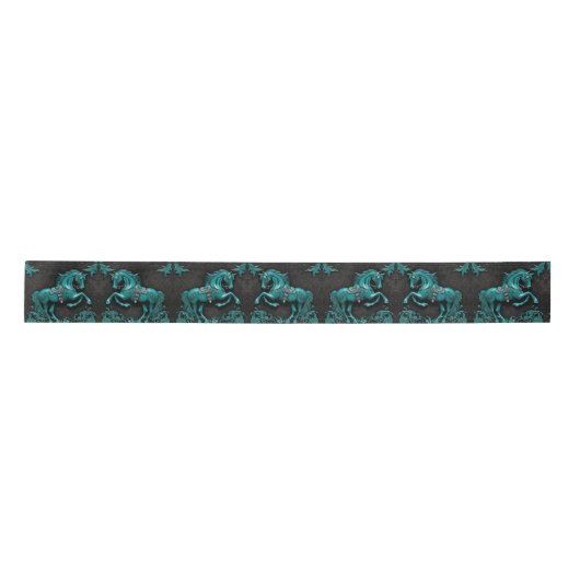 Rustiek Western Country Equestrian Turquoise Horse Satijnen Lint (Voorkant)