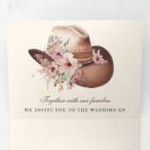 Rustiek Western Cowboy Bloemen Pet QR Code Bruilof Drieluik Uitnodiging (Binnenzijde eerst)