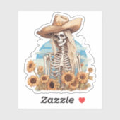 Rustiek Western cowgirl skelet met zonnebloemen Sticker (Vel)