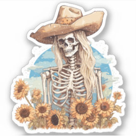 Rustiek Western cowgirl skelet met zonnebloemen Sticker
