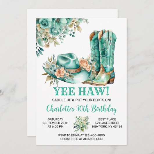 Rustiek Western Cowgirl Verjaardagsfeest Kaart (Voorkant / Achterkant)