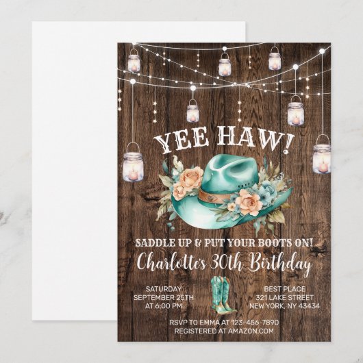 Rustiek Western Cowgirl Verjaardagsfeest Kaart (Voorkant / Achterkant)