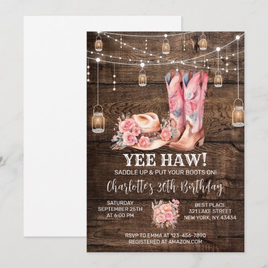 Rustiek Western Cowgirl Verjaardagsfeest Kaart (Voorkant / Achterkant)