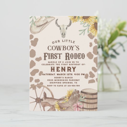 Rustiek Western Eerste Rodeo Cowboy 1e Verjaardag Kaart (Staand voorkant)