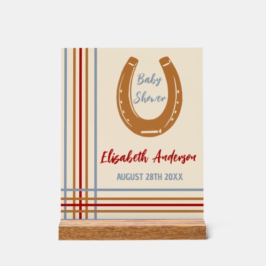 Rustiek Western Hoefijzer Baby shower Acryl Bord (Voorkant)