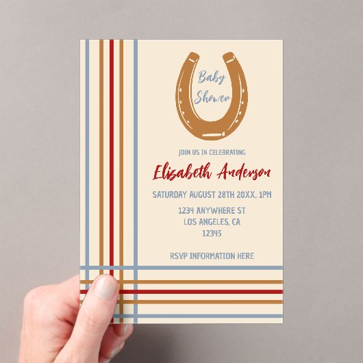 Rustiek Western Hoefijzer Baby shower Acryl Uitnodigingen (Insitu (Draagbaar))