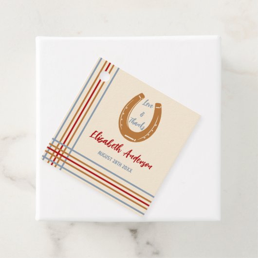 Rustiek Western Hoefijzer Baby shower Bedankjes Labels (In situ)