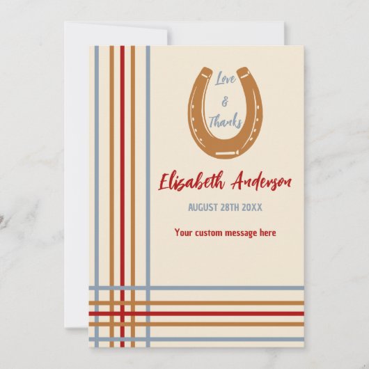 Rustiek Western Hoefijzer Baby shower Bedankkaart (Voorkant)