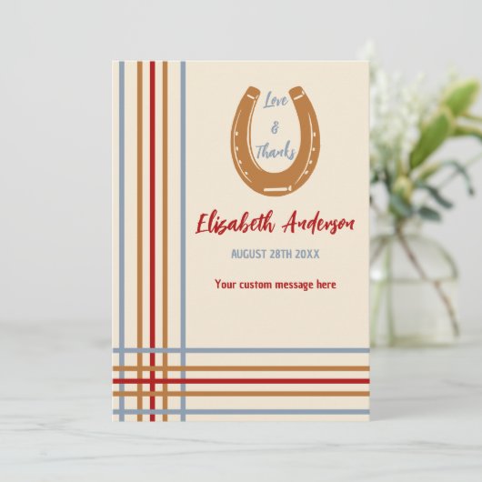Rustiek Western Hoefijzer Baby shower Bedankkaart (Staand voorkant)
