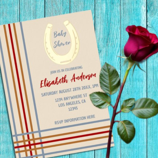Rustiek Western Hoefijzer Baby shower Folie Uitnodiging