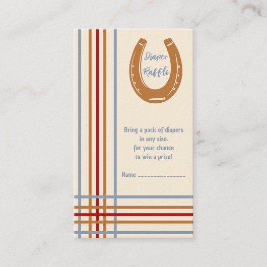 Rustiek Western Hoefijzer Baby shower Luier Raffle Informatiekaartje (Voorkant)