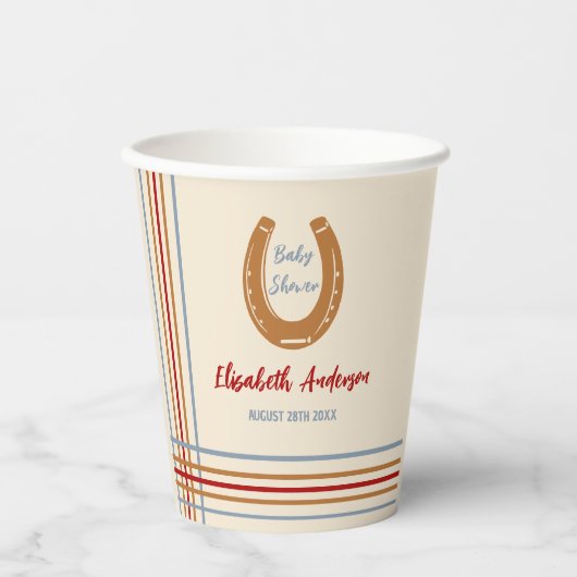 Rustiek Western Hoefijzer Baby shower Papieren Bekers (Voorkant)