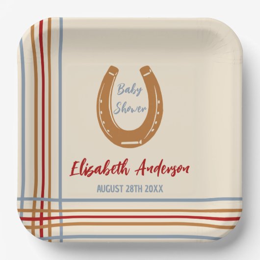Rustiek Western Hoefijzer Baby shower Papieren Bordje (Voorkant)