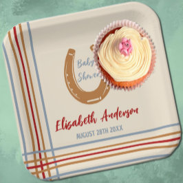 Rustiek Western Hoefijzer Baby shower Papieren Bordje