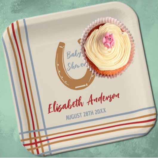 Rustiek Western Hoefijzer Baby shower Papieren Bordje