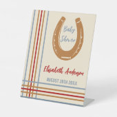 Rustiek Western Hoefijzer Baby shower Reclamebord Met Voetstuk (Voorkant)