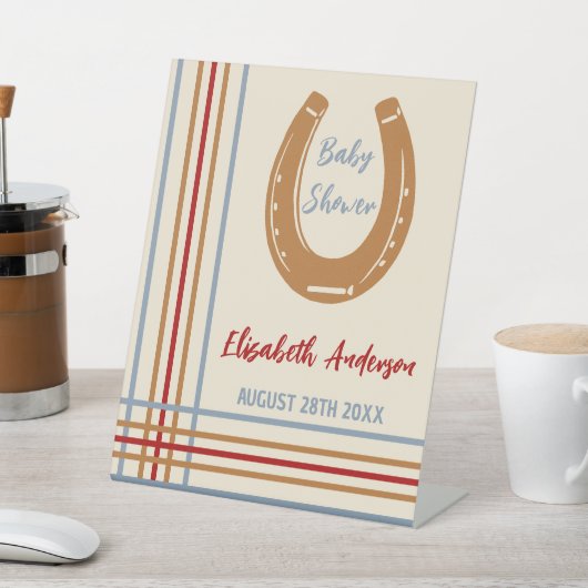 Rustiek Western Hoefijzer Baby shower Reclamebord Met Voetstuk (Insitu)