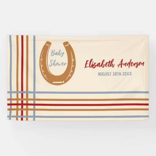 Rustiek Western Hoefijzer Baby shower Spandoek (Horizontaal)