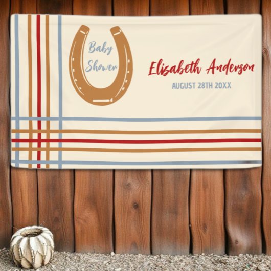 Rustiek Western Hoefijzer Baby shower Spandoek