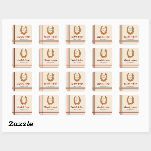 Rustiek Western Hoefijzer Baby shower Vierkante Sticker (Vel)