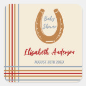 Rustiek Western Hoefijzer Baby shower Vierkante Sticker (Voorkant)