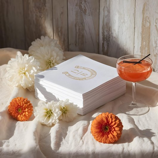 Rustiek Western Hoefijzer Custom Monogram Bruiloft Folie Servetten