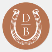 Rustiek Western Hoefijzer Custom Monogram Bruiloft Ronde Sticker (Voorkant)
