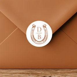 Rustiek Western Hoefijzer Custom Monogram Bruiloft Ronde Sticker