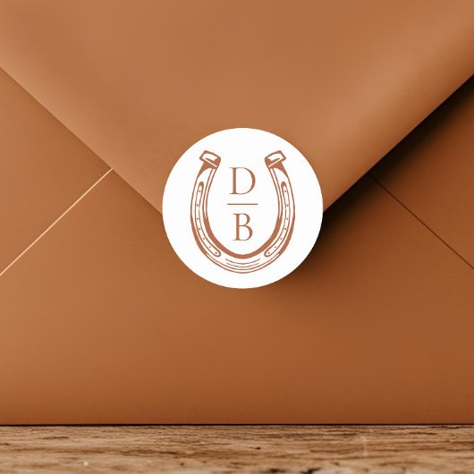 Rustiek Western Hoefijzer Custom Monogram Bruiloft Ronde Sticker