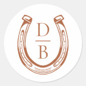 Rustiek Western Hoefijzer Custom Monogram Bruiloft Ronde Sticker (Voorkant)