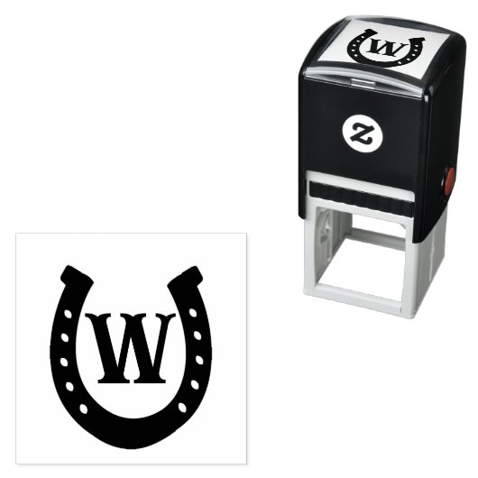 Rustiek Western Hoefijzer Monogram Zelfinktende Stempel (In situ)