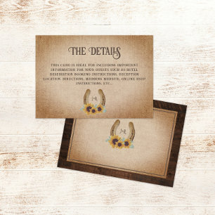 Rustiek Western Hoefijzer Zonnebloem bruiloft Deta Informatiekaartje