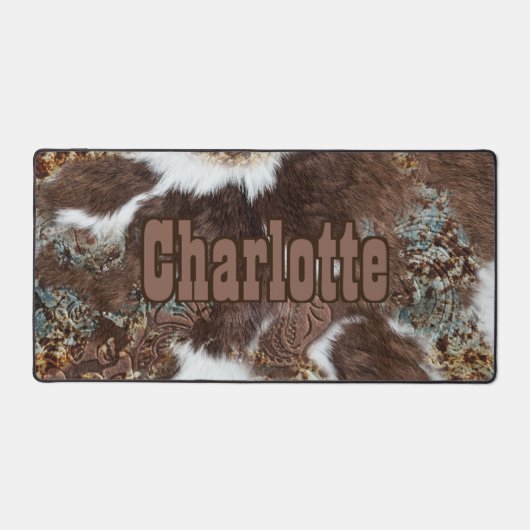 Rustiek Western Koeienhuid Bruin Leer Naam Bureaumat (Voorkant)