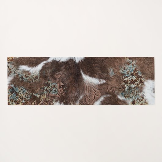 Rustiek Western Koeienhuid Bruin Leer Naam Yogamat (Achterkant (horizontaal))
