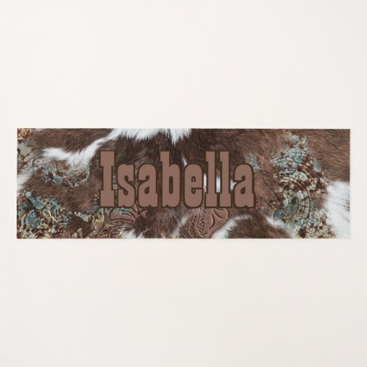 Rustiek Western Koeienhuid Bruin Leer Naam Yogamat (Voorkant (horizontaal))