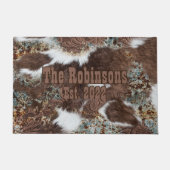 Rustiek Western Koeienhuid cowboy bruin leder Deurmat (Voorkant)
