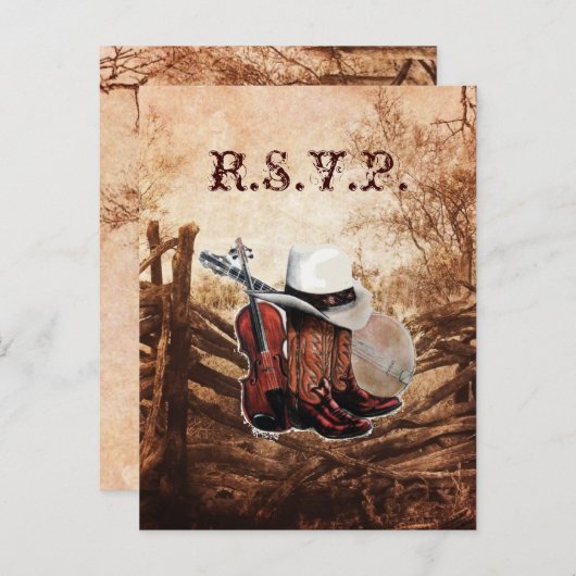rustiek western land boerderij bruiloft reactie RS Uitnodiging Briefkaart (Voorkant / Achterkant)