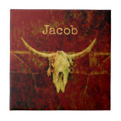 Rustiek Western Land Bruin Grunge Bull Skull Tegeltje (Voorkant)
