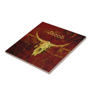 Rustiek Western Land Bruin Grunge Bull Skull Tegeltje