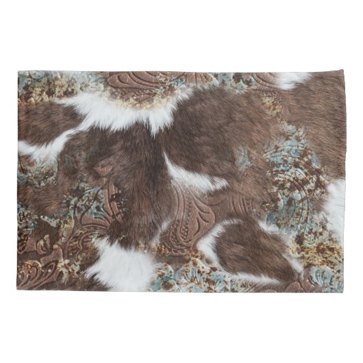 Rustiek Western Land Koeienhuid Bruin Leer Naam Kussensloop (Achterkant)