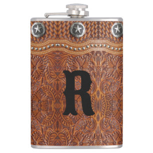 Rustiek Western land Monogram Initiaal Groomsman Heupfles