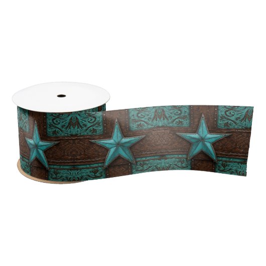 Rustiek Western Land Turquoise Cowboy Texas Star Satijnen Lint (Spoel)