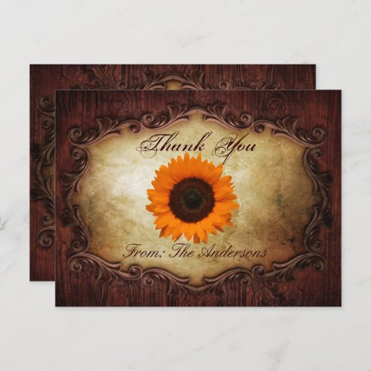 Rustiek western land Zonnebloem bruiloft Dank u Briefkaart (Voorkant / Achterkant)