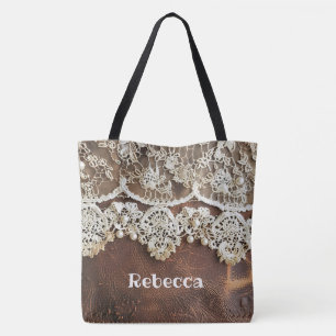 Rustiek Western leer en kant Tote Bag