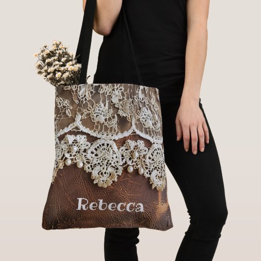 Rustiek Western leer en kant Tote Bag (Dichtbij)