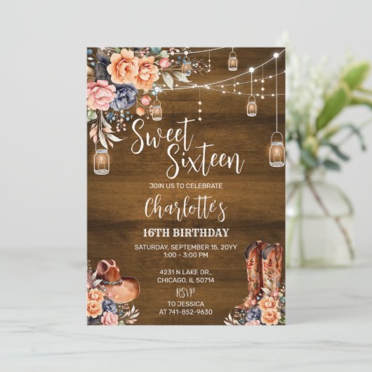 Rustiek Western Lief Zestien Verjaardagsfeest Kaart (Staand voorkant)